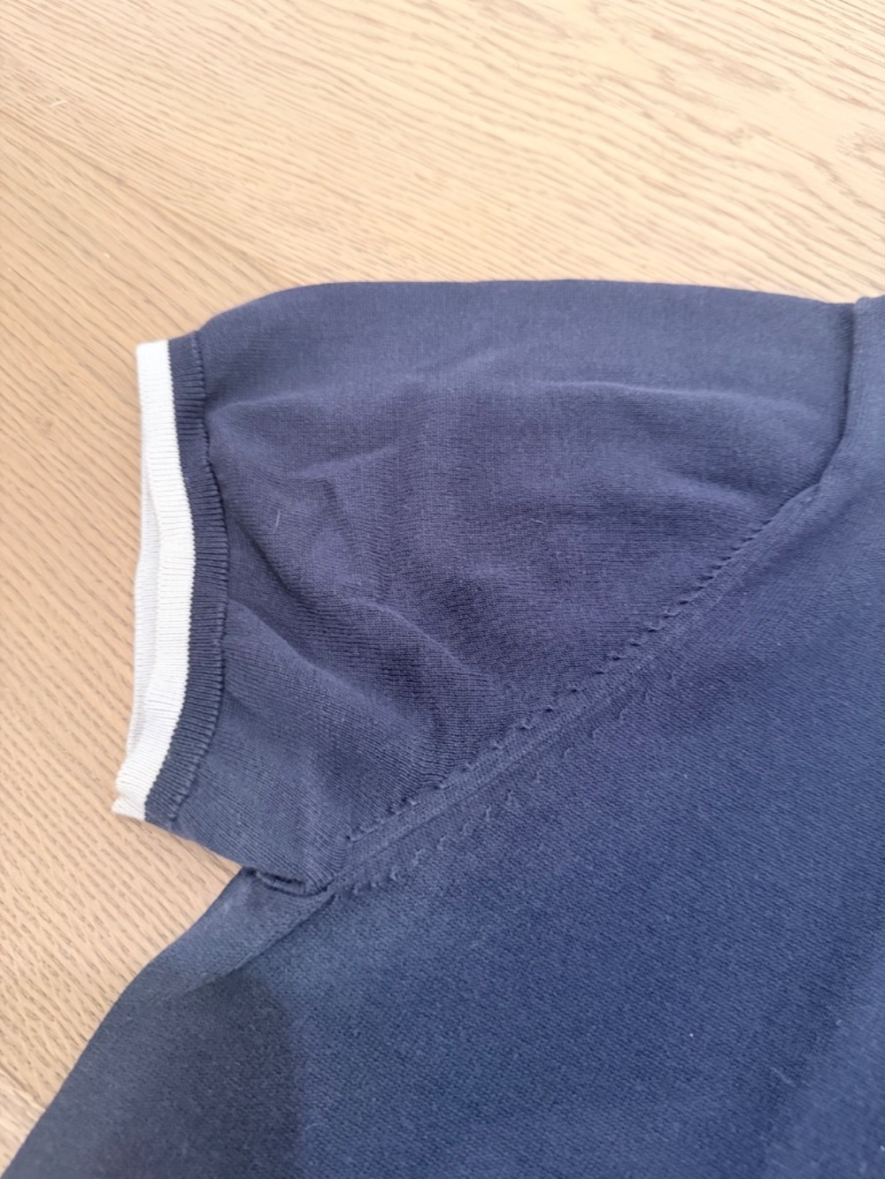 The Tie Bar Navy Knit Polo Sweater Shirt White Trim Pocket Large - Picture 4 of 7